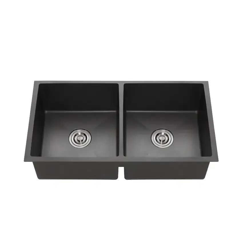 A-Class Nano-8745 SUS304 Round Corner Double Bowl Black